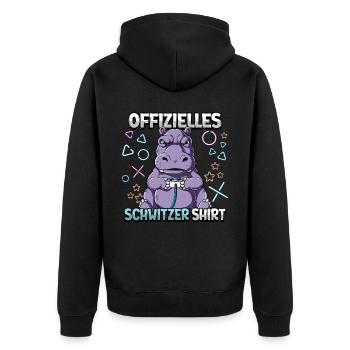 Offizielles Schwitzer Zocken Gamer Ego Shooter - Unisex Premium Bio Zip Hoodie - Schwarz - Hinten - Nico (187cm)