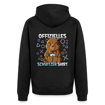 Offizielles Schwitzer Zocken Gamer Ego Shooter - Unisex Premium Bio Zip Hoodie - Schwarz - Hinten - Nico (187cm)