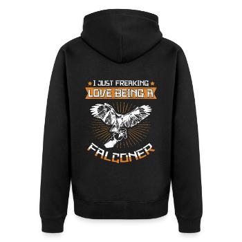 Falkner Falknerei Beizjagd Jagd Falken Geschenk - Unisex Premium Bio Zip Hoodie - Schwarz - Hinten - Nico (187cm)