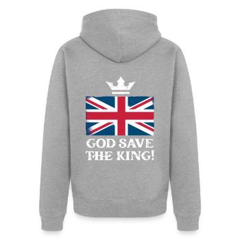 God Save the King Charles III Krönung 2023 - Unisex Premium Bio Zip Hoodie - Grau meliert - Hinten - Nico (187cm)