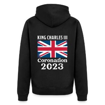 Krönung 2023 König Karl III. - Unisex Premium Bio Zip Hoodie - Schwarz - Hinten - Nico (187cm)