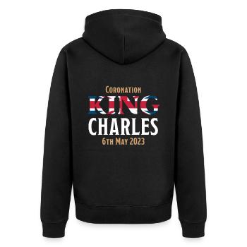 Krönung König Karl III. 6. Mai 2023 - Unisex Premium Bio Zip Hoodie - Schwarz - Hinten - Nico (187cm)