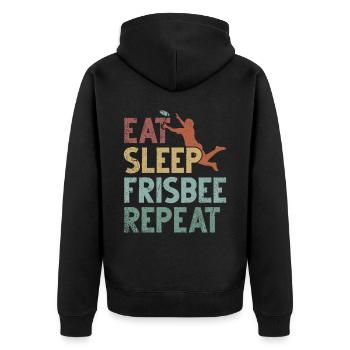 Ultimate Frisbee & Disc Golf Frisbee Design - Unisex Premium Bio Zip Hoodie - Schwarz - Hinten - Nico (187cm)