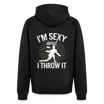 Ultimate Frisbee & Disc Golf Frisbee Design - Unisex Premium Bio Zip Hoodie - Schwarz - Hinten - Nico (187cm)