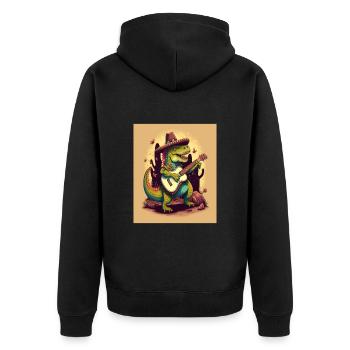 Dinosaur Lover Festive Dinosaur jouant de la guitare - Veste à capuche bio Premium Unisexe - noir - Dos - Nico (187cm)