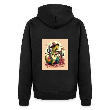 Dinosaur Lover Festive Dinosaur Playing Guitar - Unisex Premium Organic Zip Hoodie - black - Back - Nico (187cm)