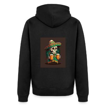 Sugar Skull Wearing Sombrero Drunk Mexican Sugar - Unisex Premium Bio Zip Hoodie - Schwarz - Hinten - Nico (187cm)