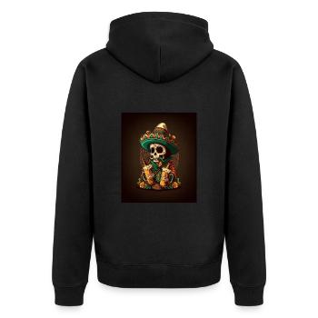 Sugar Skull Wearing Sombrero Drunk Mexican Sugar - Unisex Premium Bio Zip Hoodie - Schwarz - Hinten - Nico (187cm)