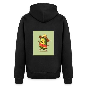 I Love Avocados Avocado Wearing Sombrero in - Unisex Premium Organic Zip Hoodie - black - Back - Nico (187cm)
