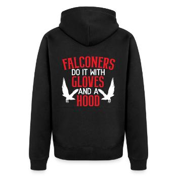 Falkner machen es mit Handschuhen und einem Kapuzenfalken - Unisex Premium Bio Zip Hoodie - Schwarz - Hinten - Nico (187cm)