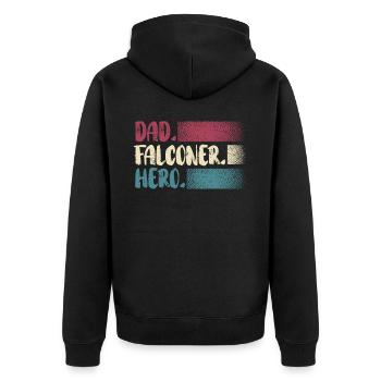 Dad Falconer Hero Bird Lover Ornithology Falcon - Unisex Premium Organic Zip Hoodie - black - Back - Nico (187cm)