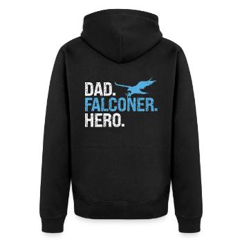 Dad Falconer Hero Bird Lover Ornithology Falcon - Unisex Premium Organic Zip Hoodie - black - Back - Nico (187cm)
