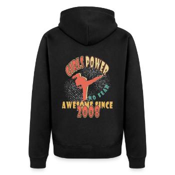 Jahrgang 2008 Mädchen Power Geburtstag - Unisex Premium Bio Zip Hoodie - Schwarz - Hinten - Nico (187cm)