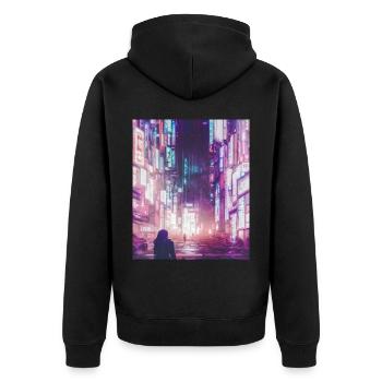 Vaporwave Anime Japan Cyber Manga japanisch - Unisex Premium Bio Zip Hoodie - Schwarz - Hinten - Nico (187cm)