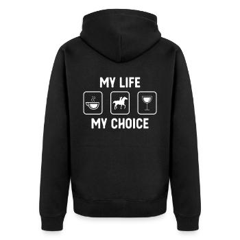 My life, my choice - Wine - Horseback riding - - Unisex Premium Organic Zip Hoodie - black - Back - Nico (187cm)