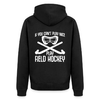 Feldhockey Hockeyspieler - Unisex Premium Bio Zip Hoodie - Schwarz - Hinten - Nico (187cm)