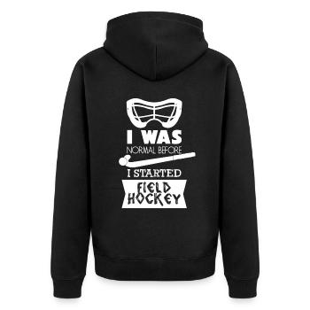 Hockey sur gazon J’étais un joueur de hockey normal - Veste à capuche bio Premium Unisexe - noir - Dos - Nico (187cm)