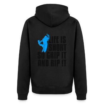 Das Leben Ist Kurz Schneemobil Motorschlitten - Unisex Premium Bio Zip Hoodie - Schwarz - Hinten - Nico (187cm)