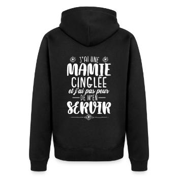 J'ai Une Mamie Cinglée | Petite Fille - Veste à capuche bio Premium Unisexe - noir - Dos - Nico (187cm)