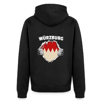 Würzburg Würzburger, - Unisex Premium Bio Zip Hoodie - Schwarz - Hinten - Nico (187cm)