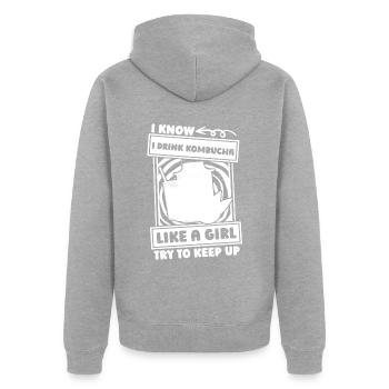 Kombucha Mädchen - Unisex Premium Bio Zip Hoodie - Grau meliert - Hinten - Nico (187cm)