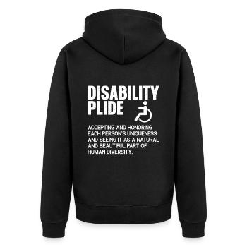 Rollstuhl - Unisex Premium Bio Zip Hoodie - Schwarz - Hinten - Nico (187cm)