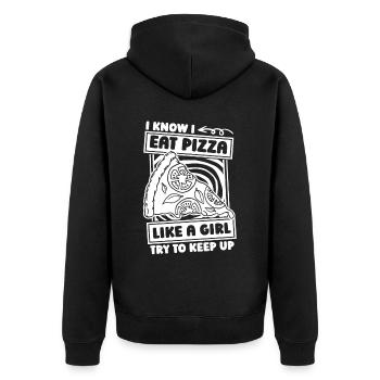Pizza Mädchen - Unisex Premium Bio Zip Hoodie - Schwarz - Hinten - Nico (187cm)