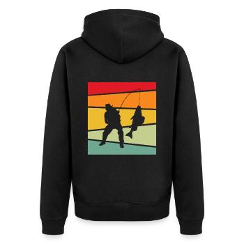 Fishing Retro - Unisex Premium Organic Zip Hoodie - black - Back - Nico (187cm)