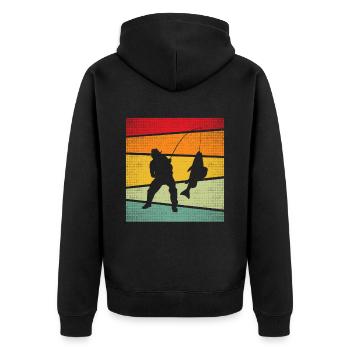 Fishing Retro - Unisex Premium Organic Zip Hoodie - black - Back - Nico (187cm)