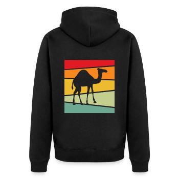 Dromedar Retro - Unisex Premium Bio Zip Hoodie - Schwarz - Hinten - Nico (187cm)
