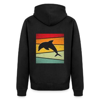 Delfin Retro - Unisex Premium Bio Zip Hoodie - Schwarz - Hinten - Nico (187cm)