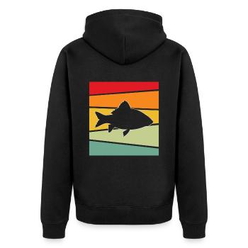 Fish Retro - Unisex Premium Organic Zip Hoodie - black - Back - Nico (187cm)
