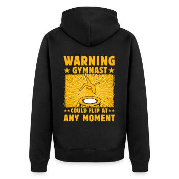 Warnung: Turnerin könnte jeden Moment umkippen - Unisex Premium Bio Zip Hoodie - Schwarz - Hinten - Nico (187cm)