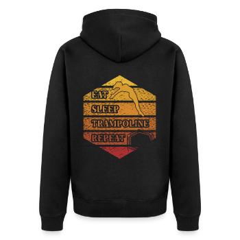 Essen Schlaf Trampolin Wiederholung - Unisex Premium Bio Zip Hoodie - Schwarz - Hinten - Nico (187cm)