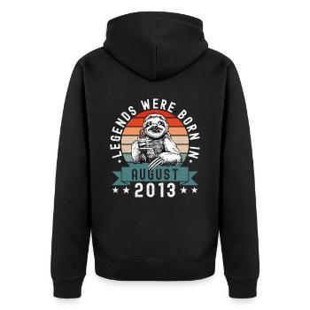 Legends Were Born In August 2013 Faultier Sloth - Unisex Premium Organic Zip Hoodie - black - Back - Nico (187cm)
