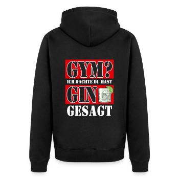 Gym? Ich dachte du hast Gin gesagt - Unisex Premium Bio Zip Hoodie - Schwarz - Hinten - Nico (187cm)