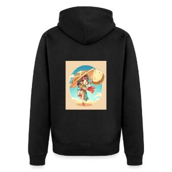 Anime Girl Wearing Sombrero Anime Girl Wearing - Unisex Premium Organic Zip Hoodie - black - Back - Nico (187cm)
