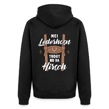 Mei Lederhose T-Shirt Herren Trachtenshirt Tracht - Unisex Premium Bio Zip Hoodie - Schwarz - Hinten - Nico (187cm)
