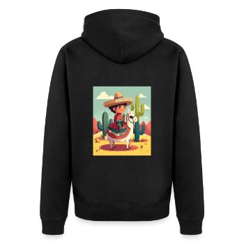 Boy In Mexican Costume Mexican Boy Riding Llama - Unisex Premium Bio Zip Hoodie - Schwarz - Hinten - Nico (187cm)