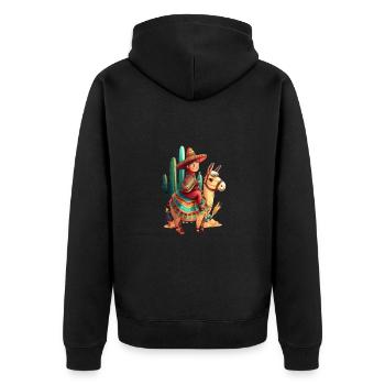 Boy In Mexican Costume Mexican Boy Riding Llama - Unisex Premium Bio Zip Hoodie - Schwarz - Hinten - Nico (187cm)