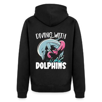 Tauchen mit Delfinen Meeresbiologie Tier - Unisex Premium Bio Zip Hoodie - Schwarz - Hinten - Nico (187cm)
