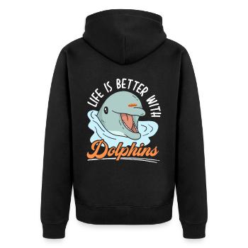 Das Leben ist besser mit Delfinen Meeresbiologie - Unisex Premium Bio Zip Hoodie - Schwarz - Hinten - Nico (187cm)