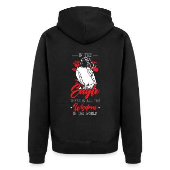 Im Adler gibt es alle Weisheit der Welt - Unisex Premium Bio Zip Hoodie - Schwarz - Hinten - Nico (187cm)