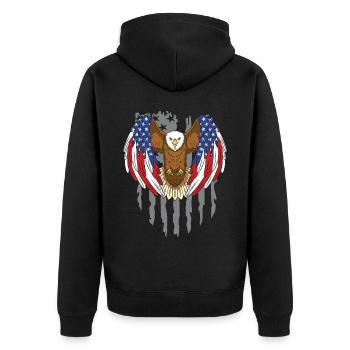 Adler Vogelliebhaber Tier Ornithologie USA Flagge - Unisex Premium Bio Zip Hoodie - Schwarz - Hinten - Nico (187cm)