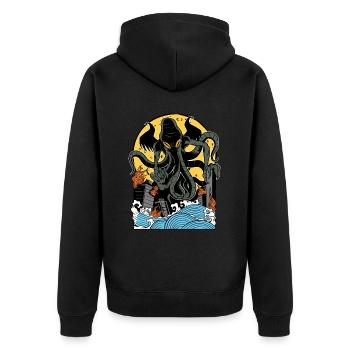Gott Cthulhu - Unisex Premium Bio Zip Hoodie - Schwarz - Hinten - Nico (187cm)