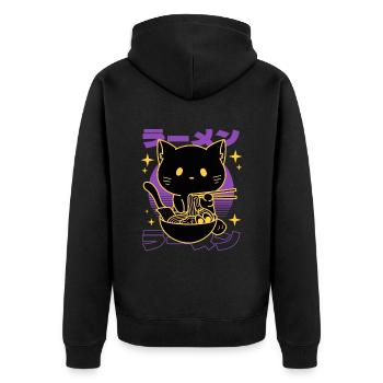 Ramen-katze Japanisch - Unisex Premium Bio Zip Hoodie - Schwarz - Hinten - Nico (187cm)