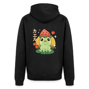 Erdbeerfrosch Japanisch - Unisex Premium Bio Zip Hoodie - Schwarz - Hinten - Nico (187cm)
