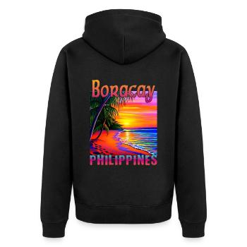 Boracay Philippinen Sonnenuntergang - Unisex Premium Bio Zip Hoodie - Schwarz - Hinten - Nico (187cm)