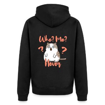 Who, me? Never - Erschrockene Katze - Unisex Premium Bio Zip Hoodie - Schwarz - Hinten - Nico (187cm)