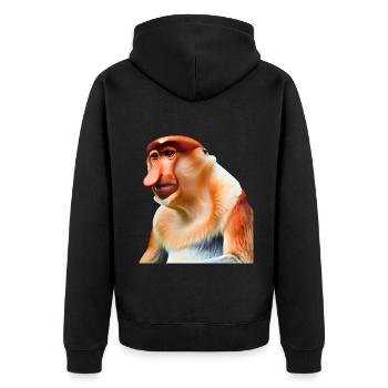 Der exotische Nasenaffe - Unisex Premium Bio Zip Hoodie - Schwarz - Hinten - Nico (187cm)